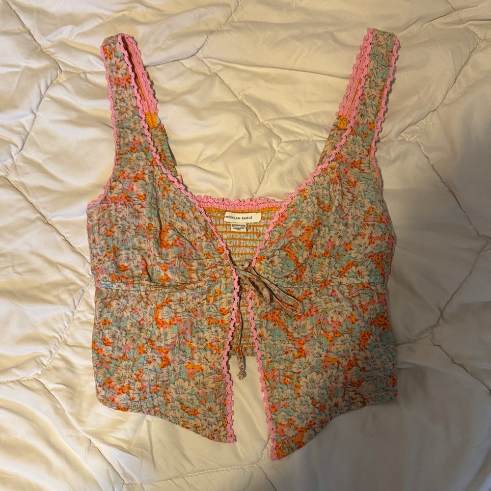 American Eagle Outfitters Floral Crop Top with Pink and Orange